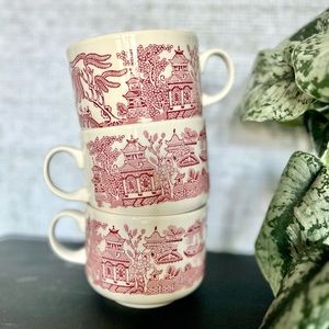 Vintage Churchill Willow Rosa 3” coffee/tea cups Made in England China Set of 3